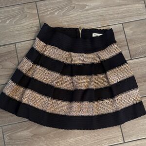 Ginger G Black and Gold Pleated Striped mini Holiday party Skirt Womens Large
